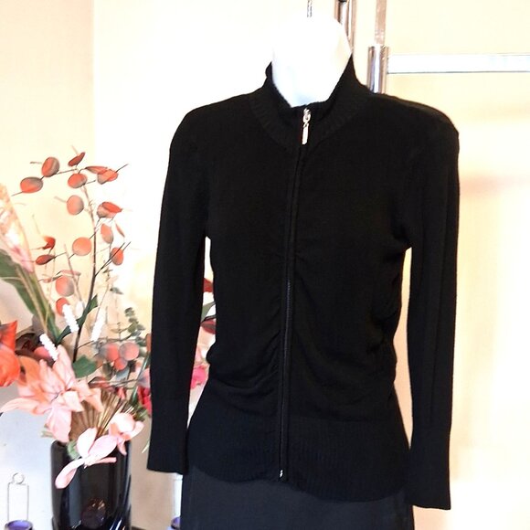 NWT Black Knit Zip-Up Open Front Cardigan Lightweight Ladies Sweater - Picture 2 of 8